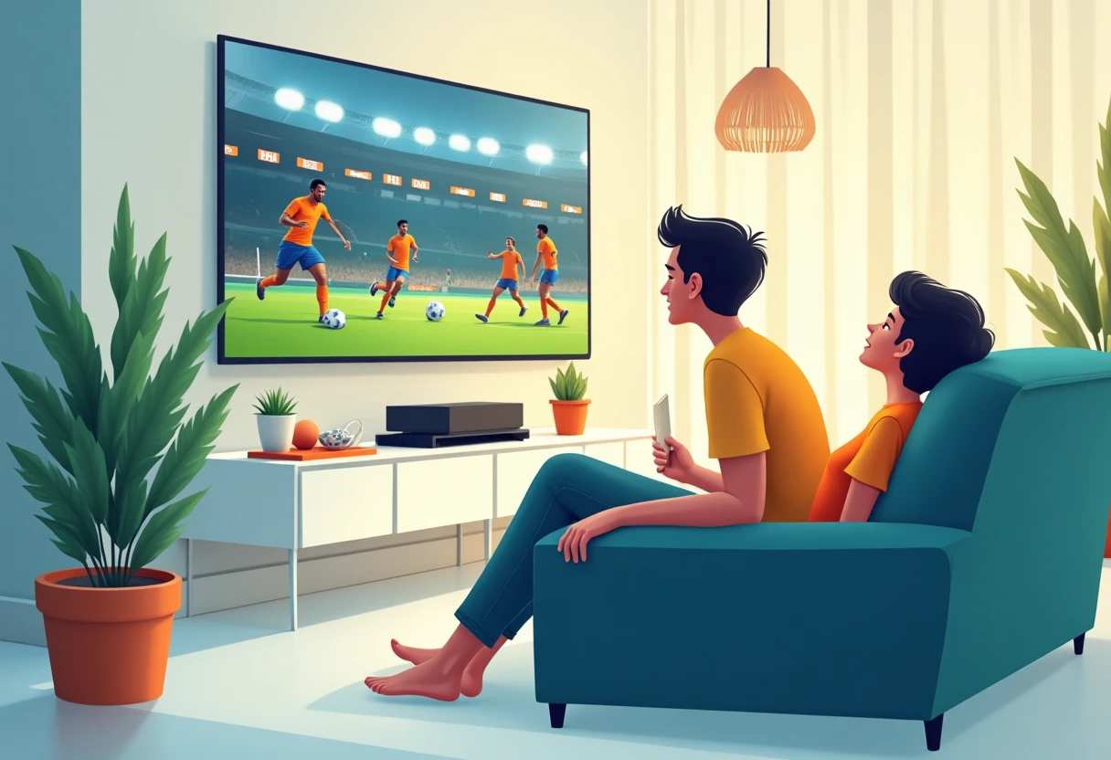 Casal assistindo futebol na TV